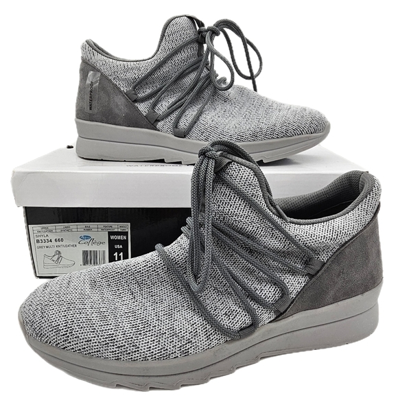 aqua college Shoes - Aqua College Womens Shyla Sneakers Multi Knit Leather Lace Up Waterproof Grey 11